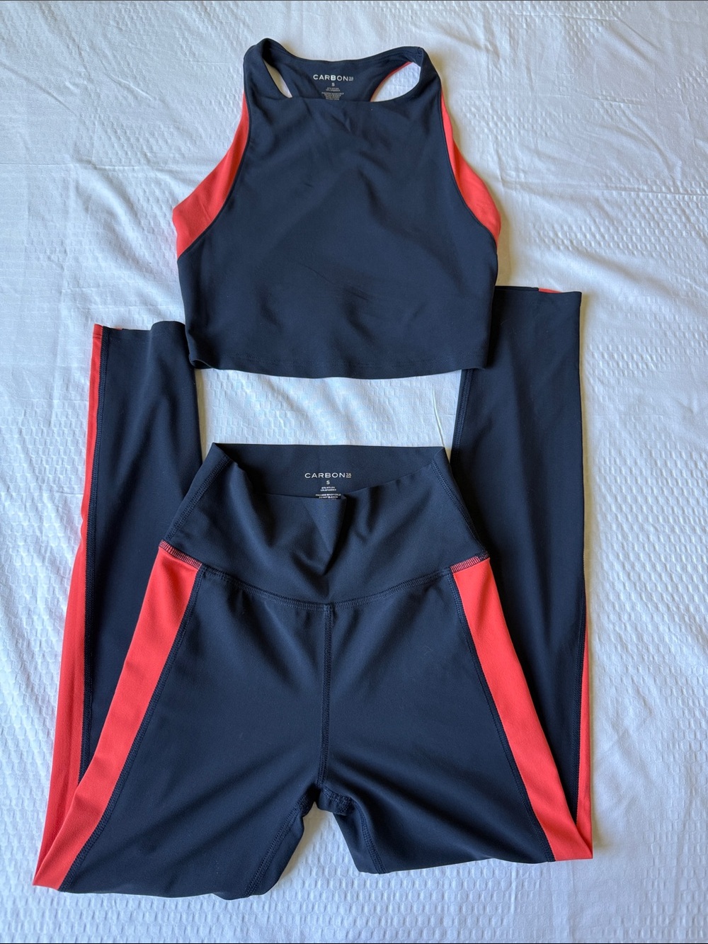 Carbon38 Navy and Orange High-Waist Legging & Crop Tank Set ✨ - Picture 7 of 15